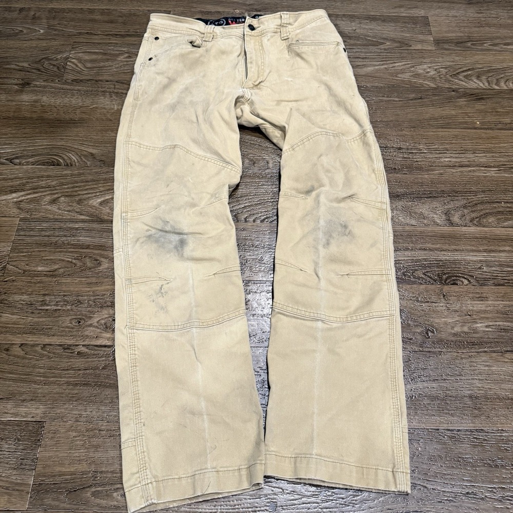 Wrangler ATG Distressed Grunge Faded Work Wear Utility Pants Tan Men's 34x30
